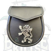 Black Leather Sporran with Rampant Lion Pewter Mount by BattleOfKilts